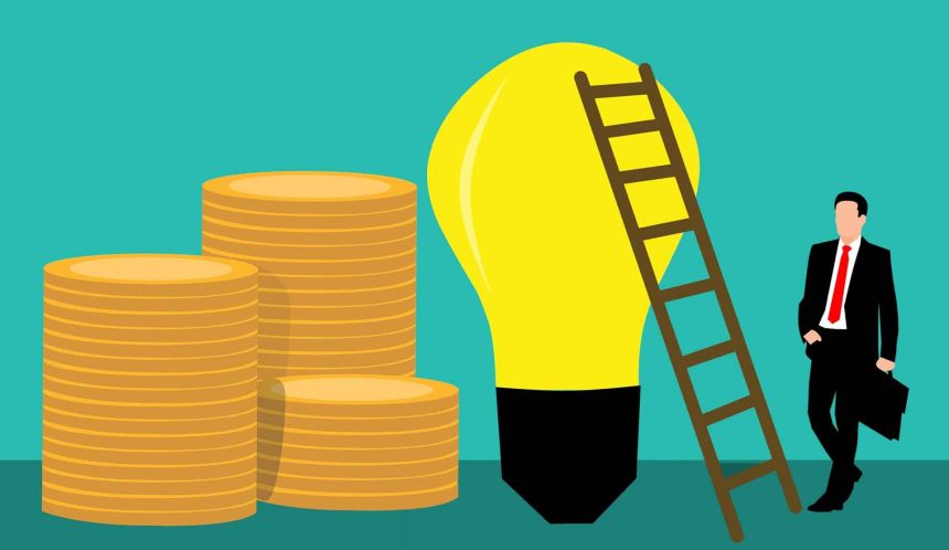 Hypnotherapy as a career image of a lightbulb, ladder and money.