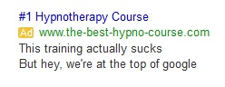 Hypnotherapy training course _ image of a Fake Google Ad
