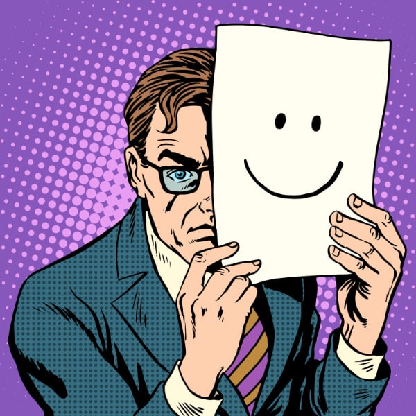 happy sad pretend lying lie emotions feelings man cartoon hypnotic intention positive hypnotherapy hypnotherapist