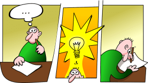 core hypnotherapy training visualising success cartoon of man and lightbulb